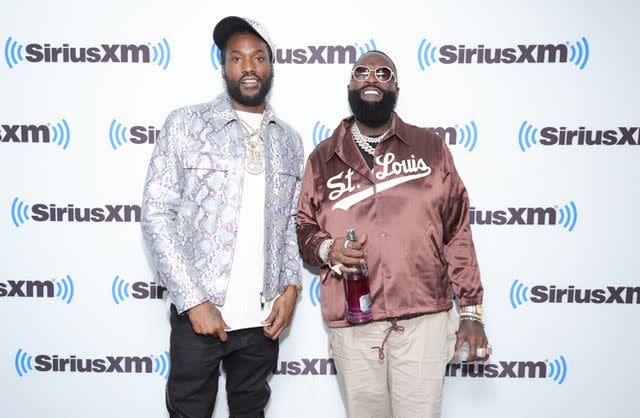 <p>Michael Loccisano/Getty </p> Meek Mill and Rick Ross in New York City in September 2023