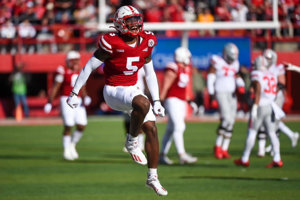 Nebraska CB Cam Taylor-Britt (#5) is a top-tier competitor. (Photo by Steven Branscombe/Getty Images)