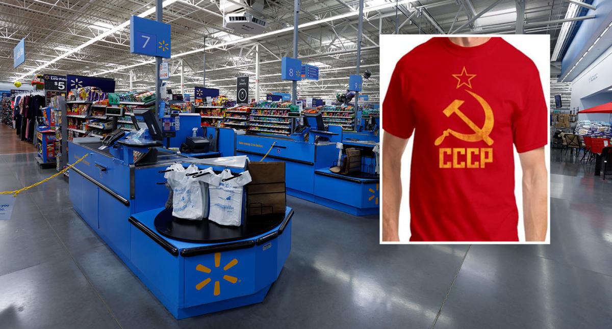 Walmart Soviet t-shirts with hammer and sickle slammed