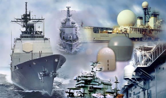 A graphic rendition of some of the radomes made by L-3 for naval customers.