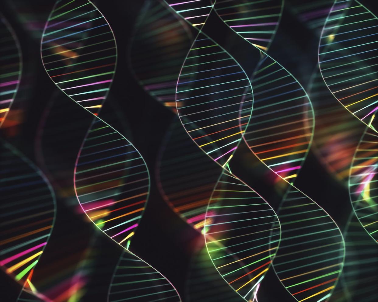 DNA editing has the capacity to treat many diseases, but how to do this safely and equitably remains unclear. <a href="https://www.gettyimages.com/detail/photo/molecules-illustration-royalty-free-image/1148113002" rel="nofollow noopener" target="_blank" data-ylk="slk:KTSDESIGN/Science Photo Library via Getty Images;elm:context_link;itc:0;sec:content-canvas" class="link ">KTSDESIGN/Science Photo Library via Getty Images</a>