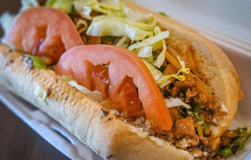 A half foot-long Willy’s Phillys Willy’s Way original Philly cheesesteak sandwich prepared at the local company’s new location in the 76 gas station at Herndon and and Van Buren Avenue near the Marketplace at El Paseo in northwest Fresno on Friday, May 31, 2023.