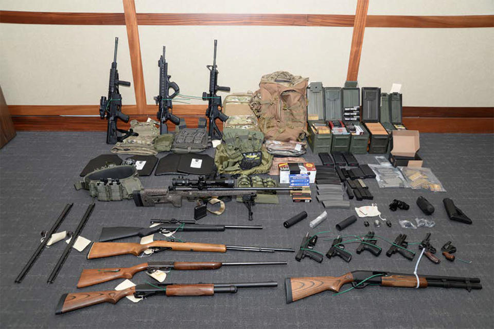 Firearms and ammunition found after law enforcement agents executed a federal search warrant at Christopher Paul Hasson's residence. (Photo: U.S. District Court for the District of Maryland)