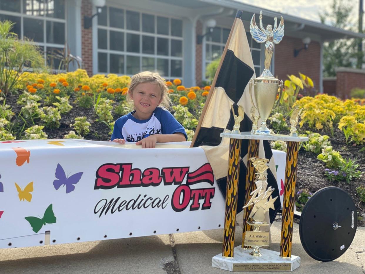 Juliana Van Harlingen, 7, of Ontario, will compete Saturday at the FirstEnergy All-American Soap Box Derby World Championship in Akron.