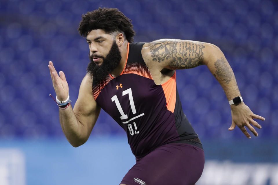 Oklahoma offensive lineman Cody Ford at the NFL scouting combine. (AP Photo)