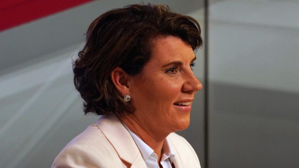 Mitch McConnell’s Democratic challenger, Amy McGrath, has her say during Monday night’s debate with the <br>Senate majority leader in Lexington, Kentucky. (Photo by Michael Clubb-Pool/Getty Images)