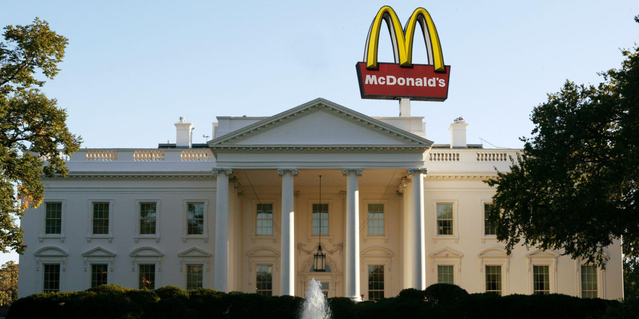 The fast-food industry should be very pleased with the Trump administration's regulatory rollbacks. (Photo: Illustration: Gabriela Landazuri/HuffPost, Photos: Getty Images)