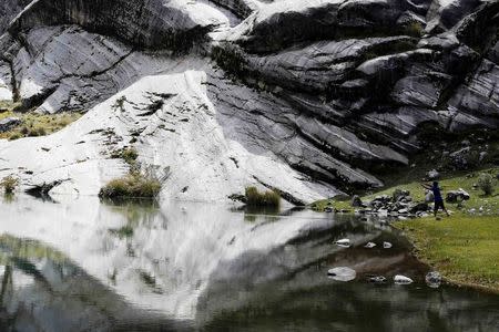 A boy fishes for trout at lake Rajupaquinan at Huascaran natural reserve in Ancash November 29, 2014. REUTERS/ Mariana Bazo