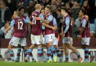 Football - Aston Villa v Notts County - Capital One Cup Second Round - Villa Park - 25/8/15 Aston Villa's Joe Bennett celebrates scoring their fifth goal with teammates Mandatory Credit: Action Images / Alan Walter Livepic