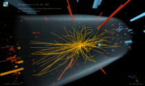 A collision recorded by the CMS experiment in 2011 that was a candidate for Higgs data.