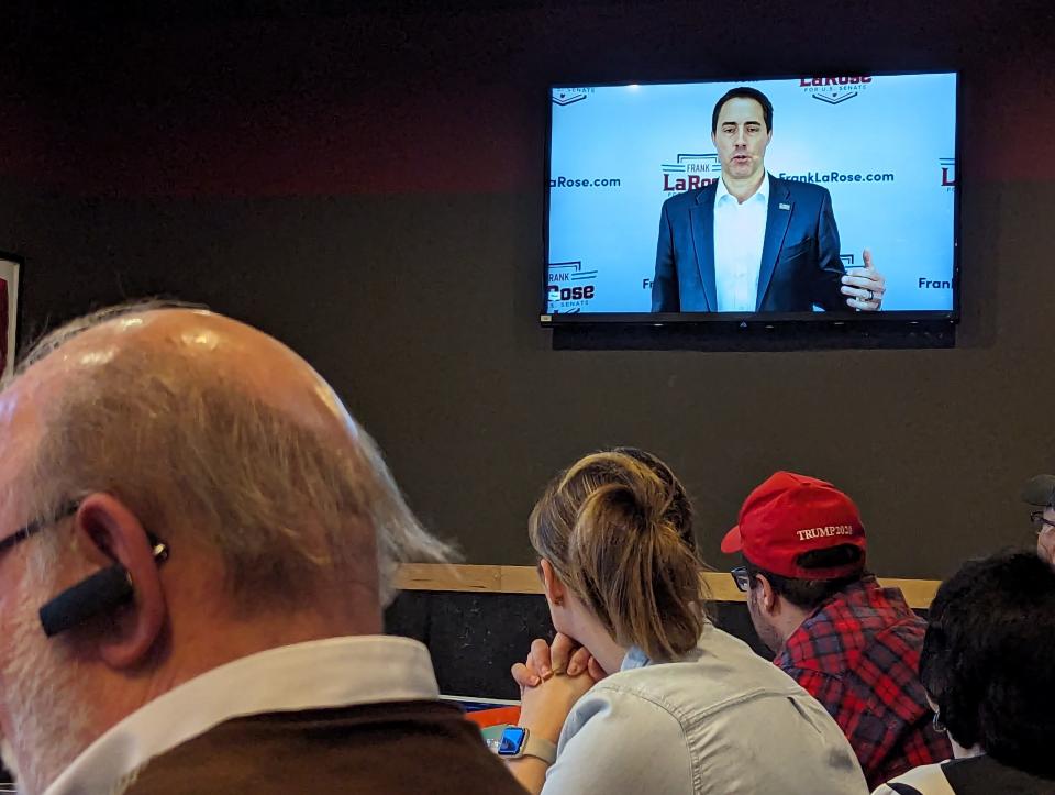 In a recorded message, Ohio Secretary of State Frank LaRose spoke on behalf of his race for U.S. Senate at the monthly Sandusky County Republican Party dinner on Tuesday.