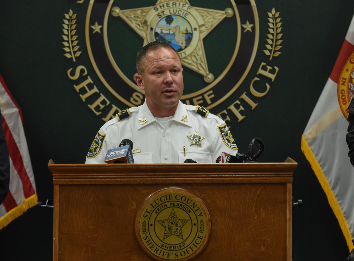 St. Lucie County Sheriff Keith Pearson discusses the case of an illegal animal slaughterhouse during a press conference on Thursday, Feb. 15, 2024, at the St. Lucie County Sheriff’s office in Fort Pierce.