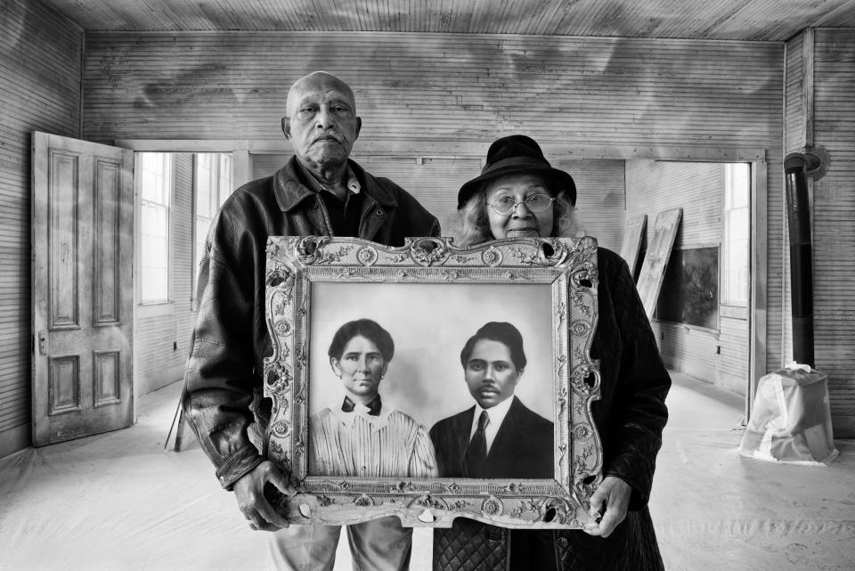 Elroy and Sophia Williams stand in a Texas Rosenwald School built on donated land from Sophia's grandmother. They are converting into a community center.