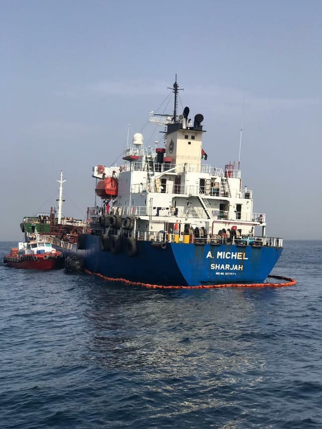 The Emirati-flagged bunkering tanker A Michel was damaged