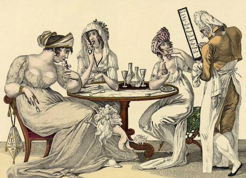 <span class="caption">Noblewomen eating ice cream in a French caricature, (1801).</span> <span class="attribution"><a class="link " href="https://commons.wikimedia.org/wiki/File:Les_Glaces.jpg" rel="nofollow noopener" target="_blank" data-ylk="slk:Gallica;elm:context_link;itc:0;sec:content-canvas">Gallica</a></span>