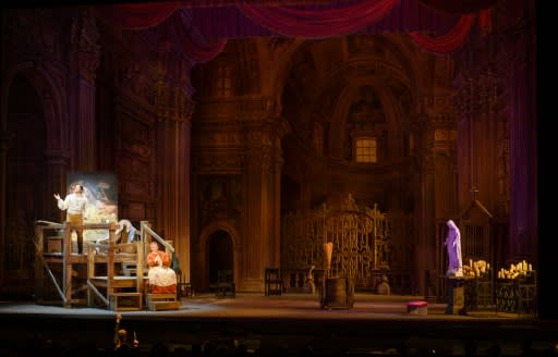 Sumptuous trompe l'oeil scenery borrowed from the Seattle Opera evokes a towering church interior, as seen here in Act I of 'Tosca,' a palatial apartment (Act II) and Rome's Castel Sant'Angelo mausoleum (Act III)