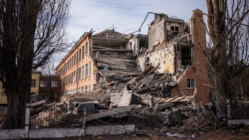 This school building in the city of Chernihiv was damaged in a Russian strike.  - Dimitar Dilkoff/AFP/Getty Images