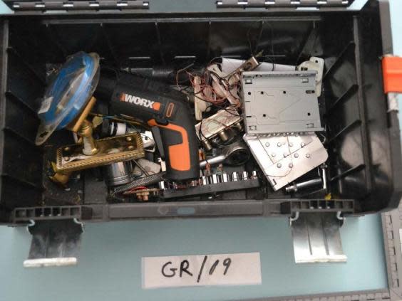 A toolbox containing bomb components found in the home of Kieran Cleary, who was jailed for explosives and terror offences aged 16 (Counter Terrorism Policing North East)