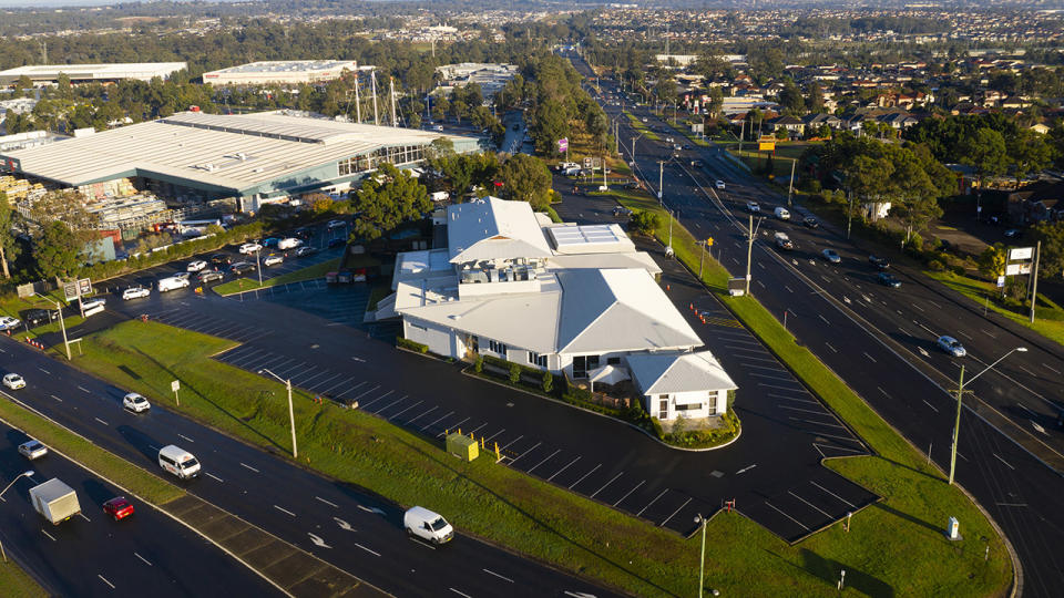The Crossroads Hotel in Casula, pictured here in an aerial view.