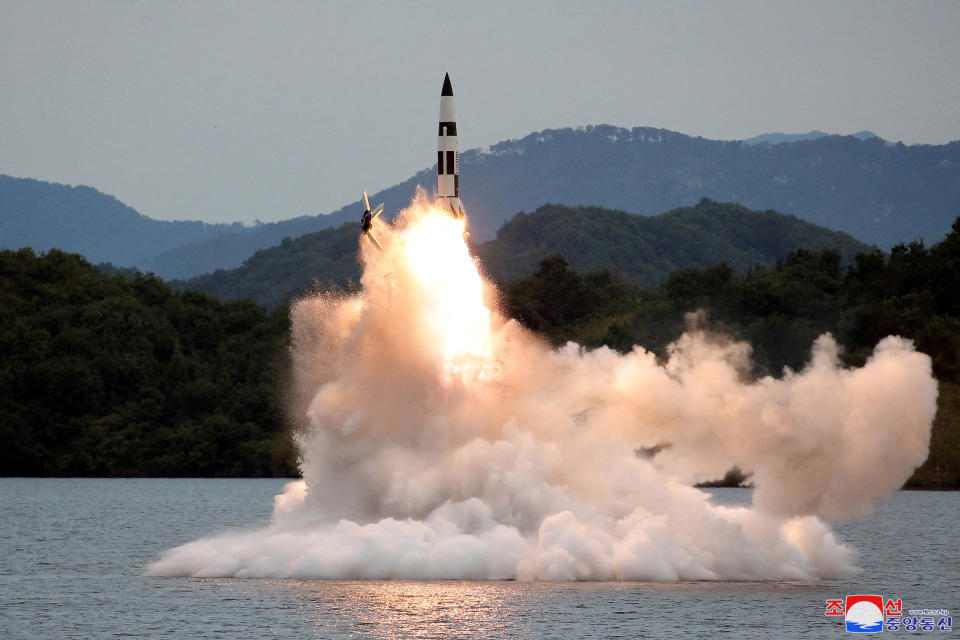 A missile launch is seen at an undisclosed location in North Korea, in this undated photo released on October 10, 2022 by North Korea's Korean Central News Agency (KCNA).    KCNA via REUTERS    ATTENTION EDITORS - THIS IMAGE WAS PROVIDED BY A THIRD PARTY. REUTERS IS UNABLE TO INDEPENDENTLY VERIFY THIS IMAGE. NO THIRD PARTY SALES. SOUTH KOREA OUT. NO COMMERCIAL OR EDITORIAL SALES IN SOUTH KOREA.