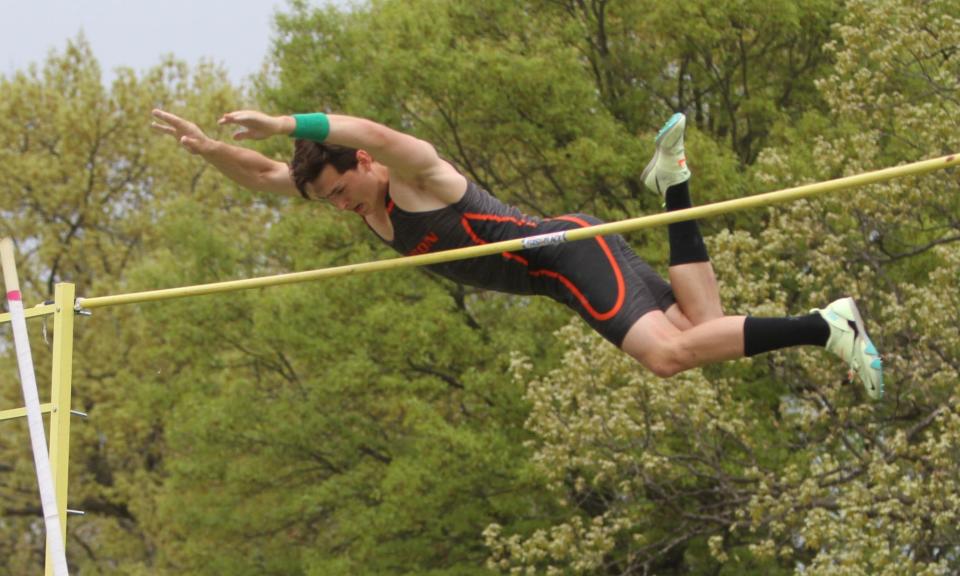 Brighton's Liam Kinney leads Livingston County in the pole vault and 300-meter hurdles.