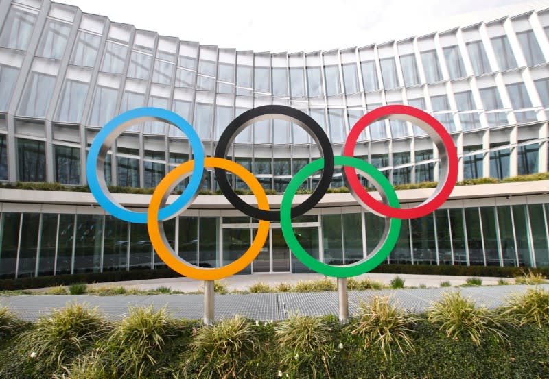 FILE PHOTO: The Olympic rings are pictured in front of the IOC in Lausanne