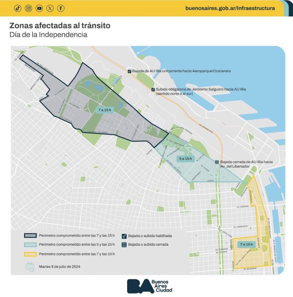 El mapa de los cortes programados para este martes.