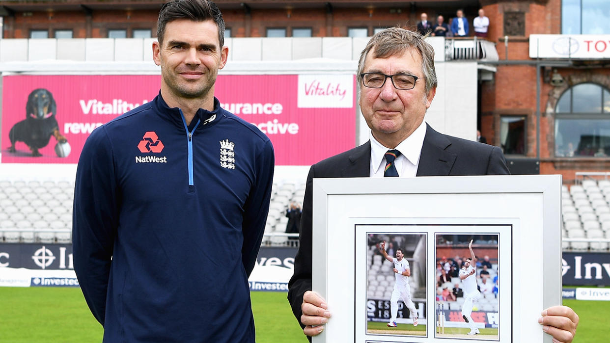 David Hodgkiss, pictured here with James Anderson at Old Trafford in 2017.