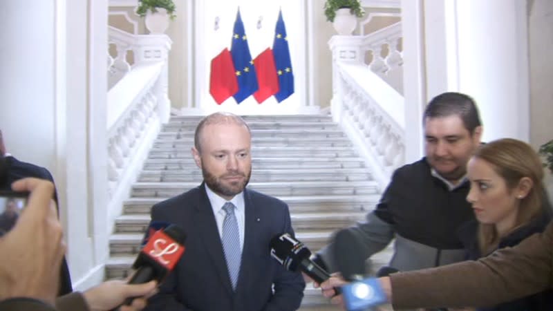 Maltese Prime Minister Joseph Muscat gives a statement on developments in the murder case of journalist Daphne Caruana Galizia