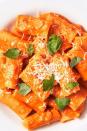 <p>Tomato paste has a more concentrated flavour, and texture-wise, it makes for a smoother, almost velvety sauce. To make sure that each piece of pasta is coated, we like to stir the pasta directly into the sauce while it's still in the pan before adding the last bit of Parmesan.</p><p>Get the <a href="https://www.delish.com/uk/cooking/recipes/a30439232/penne-alla-vodka-recipe/" rel="nofollow noopener" target="_blank" data-ylk="slk:Penne alla Vodka;elm:context_link;itc:0;sec:content-canvas" class="link ">Penne alla Vodka</a> recipe.</p>