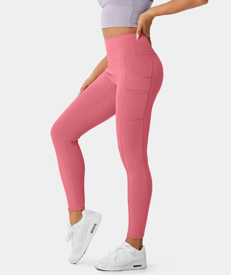 16) High Waisted Double Pockets Plain 7/8 Leggings