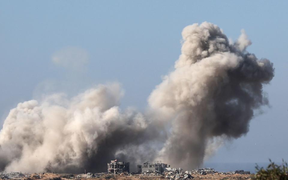 Smoke rises from the Gaza Strip