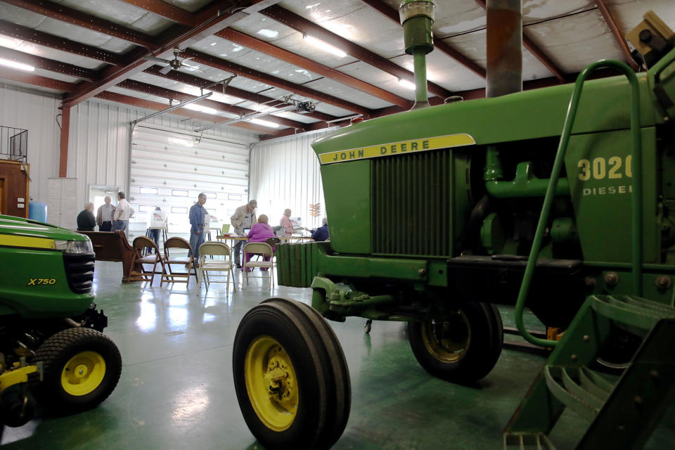 Voters in a farm shed near Neveda, Iowa,