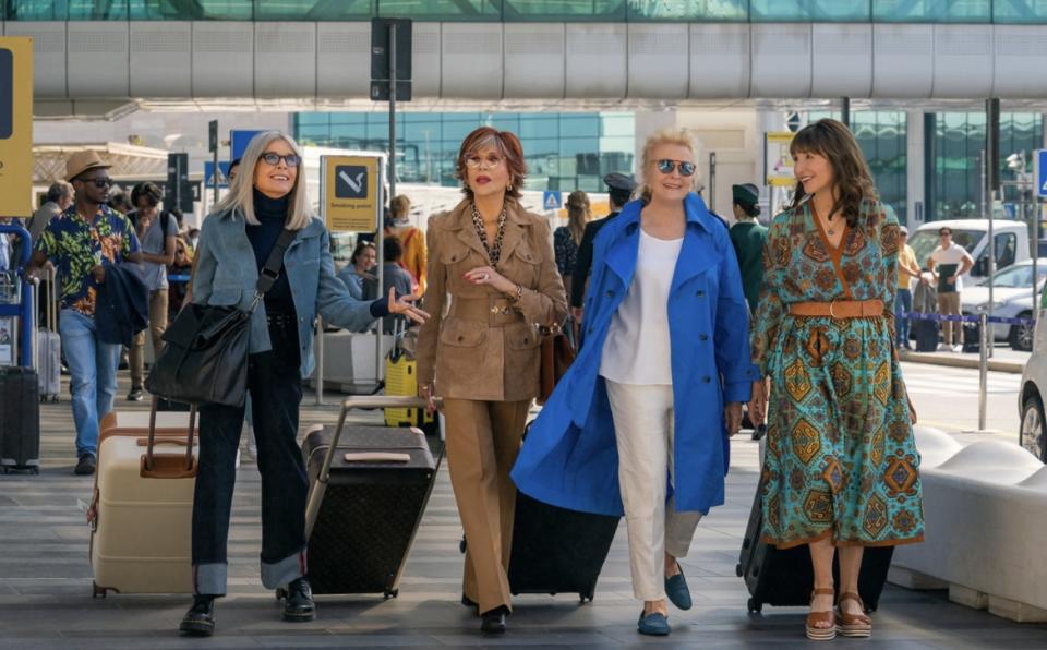 Diane Keaton, Jane Fonda, Candice Bergen y Mary Steenburgen durante la filmación de ´Book Club 2: The Next Chapter´ (Cortesía FocusFeatures)