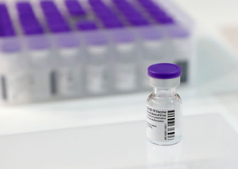 Vials of Pfizer vaccine against the coronavirus disease (COVID-19) are seen at the Messe Luzern fairground's vaccination center