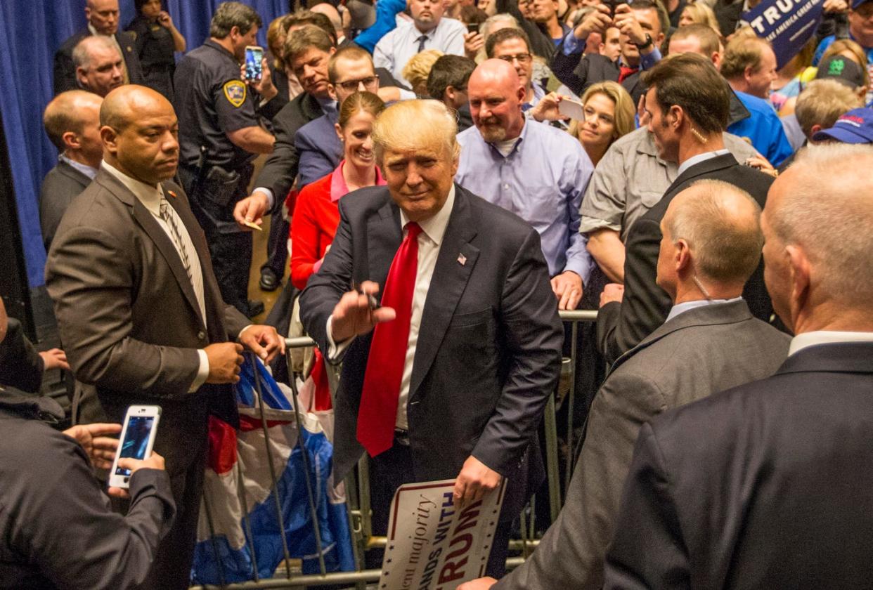 Donald Trump signs autographs following a presidential campaign rally on Monday, May 2, 2016, inside the Century Center in South Bend. Tribune Photo/ROBERT FRANKLIN