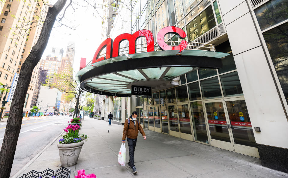 NEW YORK, NEW YORK - MAY 14: A view outside AMC 34th Street 14 movie theater during the coronavirus pandemic on May 14, 2020 in New York City. COVID-19 has spread to most countries around the world, claiming over 303,000 lives with over 4.5 million infections reported. (Photo by Noam Galai/Getty Images)