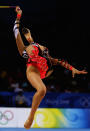 Aliya Yussupova of Kazakhstan competes in the Individual All-Around final held at the University of Science and Technology Beijing Gymnasium on Day 15 of the Beijing 2008 Olympic Games on August 23, 2008 in Beijing, China. (Mike Hewitt/Getty Images)