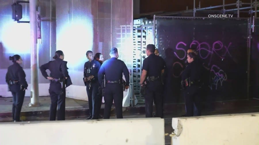 Police respond to Oceanwide Plaza in downtown Los Angeles after reports of possible trespassers
