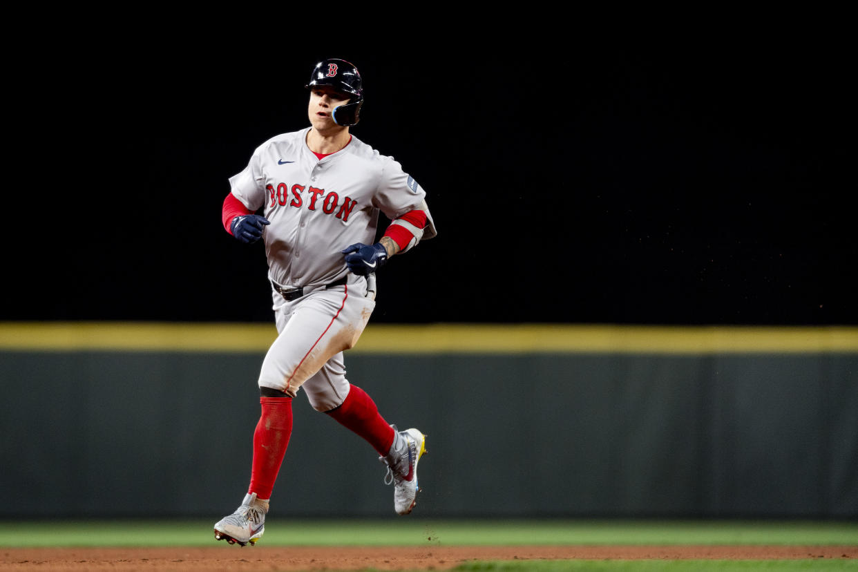 Tyler O'Neill's blast moved him past Todd Hundley, Gary Carter and Yogi Berra for most consecutive Opening Day home runs. (Photo by Maddie Malhotra/Boston Red Sox/Getty Images)