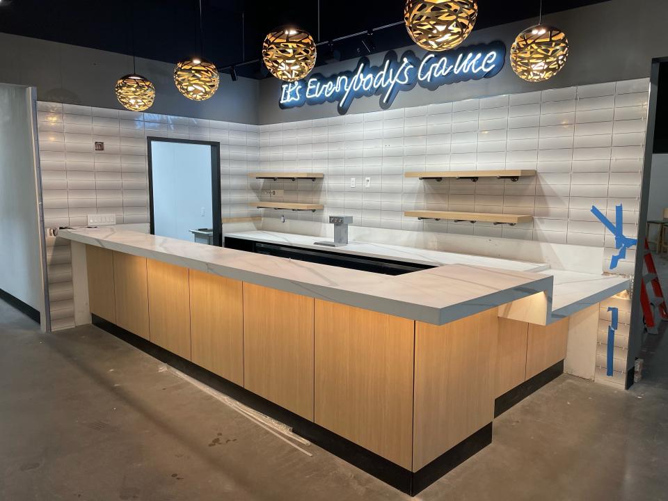 The bar inside The Cup Sports, a Topgolf Swing Suite, coming to Ridge Hill in Yonkers.
