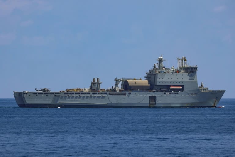 The Royal Navy support ship Cardigan Bay, which set sail from Cyprus on Saturday, is to assist the international effort to construct a floating pier off Gaza to boost aid deliveries (Chris SELLARS)