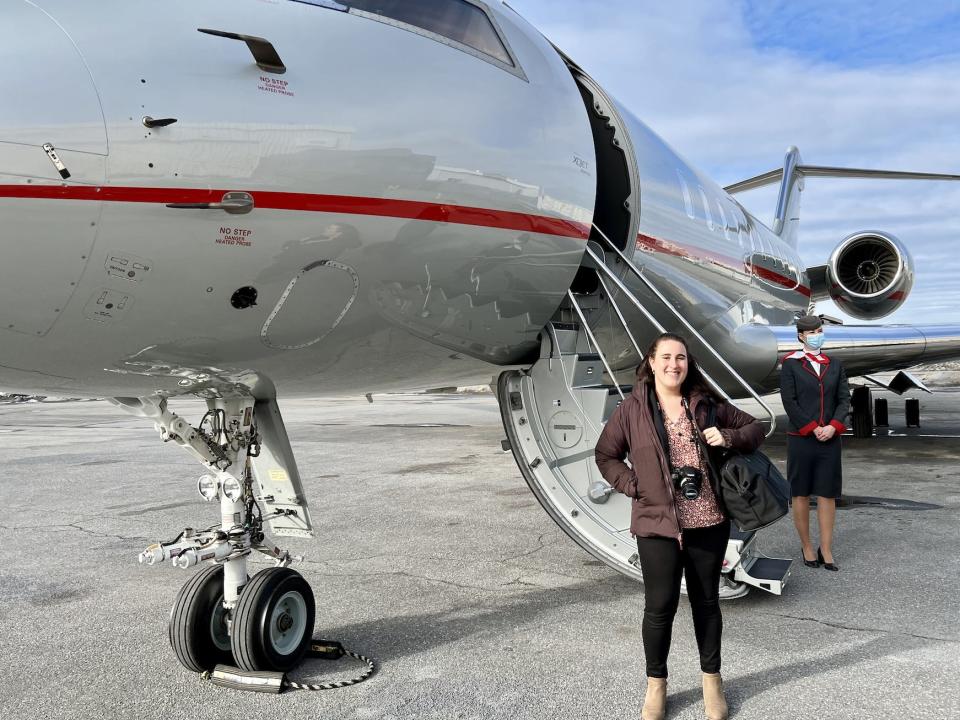 The author with a VistaJet Global 5000 private jet.