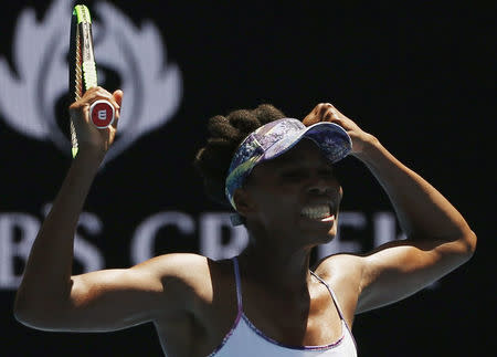 Tennis - Australian Open - Melbourne Park, Melbourne, Australia - 24/1/17 Venus Williams of the U.S. celebrates winning her Women's singles quarter-final match against Russia's Anastasia Pavlyuchenkova. REUTERS/Issei Kato