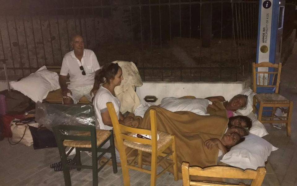  People sleep in the street after a quake in Kos - Credit: REUTERS