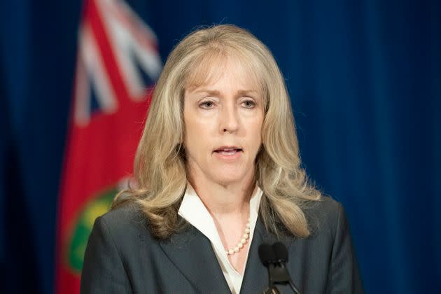 Ontario Minister of Long-Term Care Merrilee Fullerton answers questions during the daily briefing at Queen's Park in Toronto, Ont. on May 28, 2020.