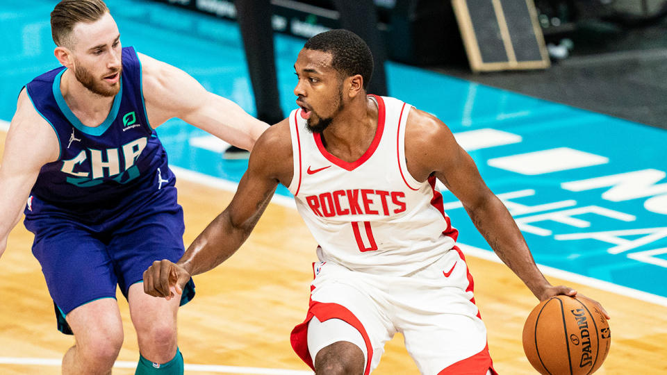 Sterling Brown can be seen here playing for the Houston Rockets.