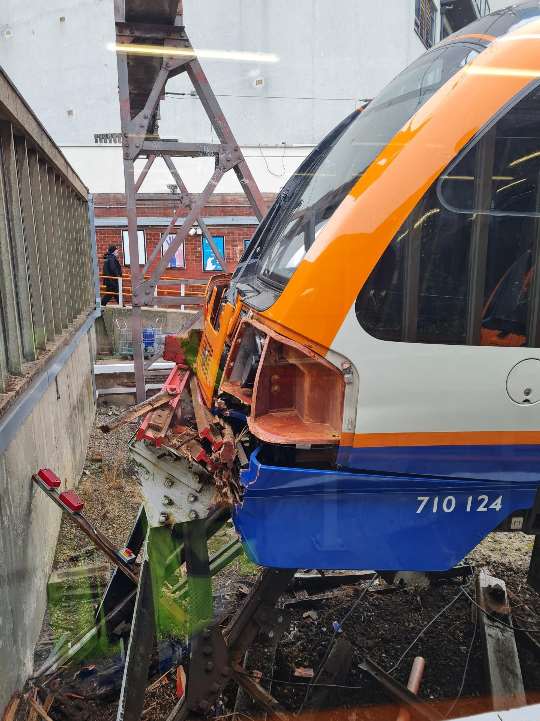 Overground train derailed at Enfield Town station