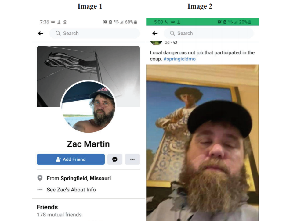Social media postings linked to Zachary H. Martin of Springfield, arrested and charged on Thursday, Jan. 28, 2021 for activity in connection with the U.S. Capitol riots, were entered into evidence against Martin.