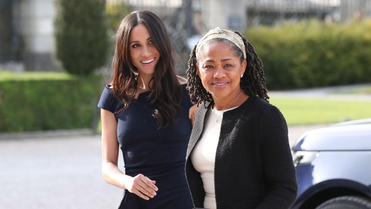 Meghan Markle and her mother, Doria Ragland arrive at Cliveden House Hotel on the National Trust's Cliveden Estate to spend the night before her wedding to Prince Harry on May 18, 2018 in Berkshire, England.